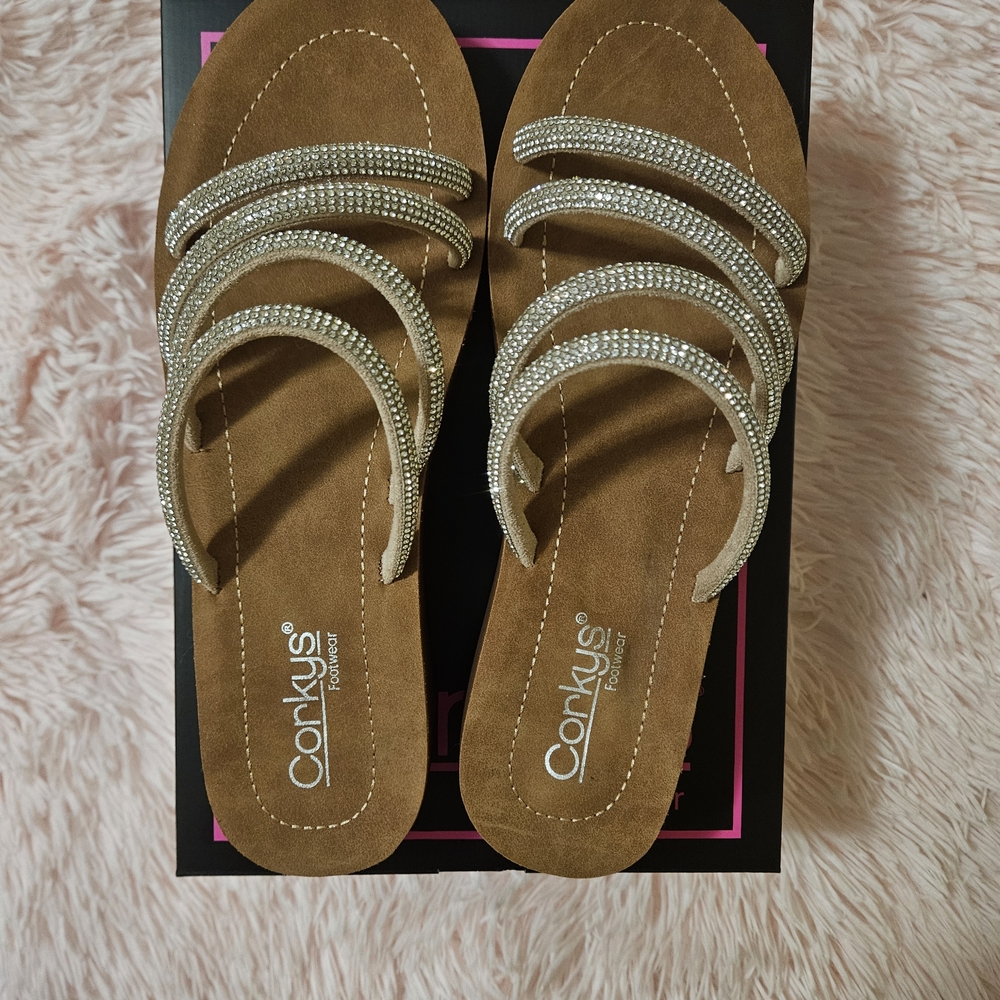 New Corkys Women's Brown and Silver Sandals - Picture 6 of 12